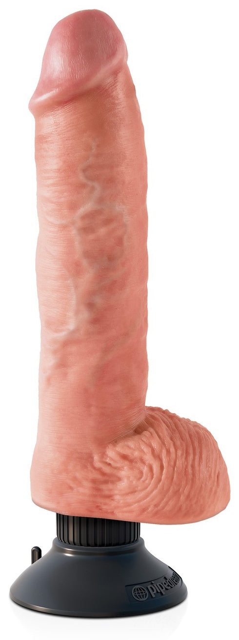 King Cock 10 in. Vibrating Cock with Balls Flesh